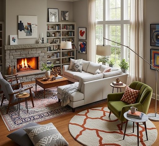 The Rug Clinic: Solving an Awkward L-Shaped Room with a Fireplace