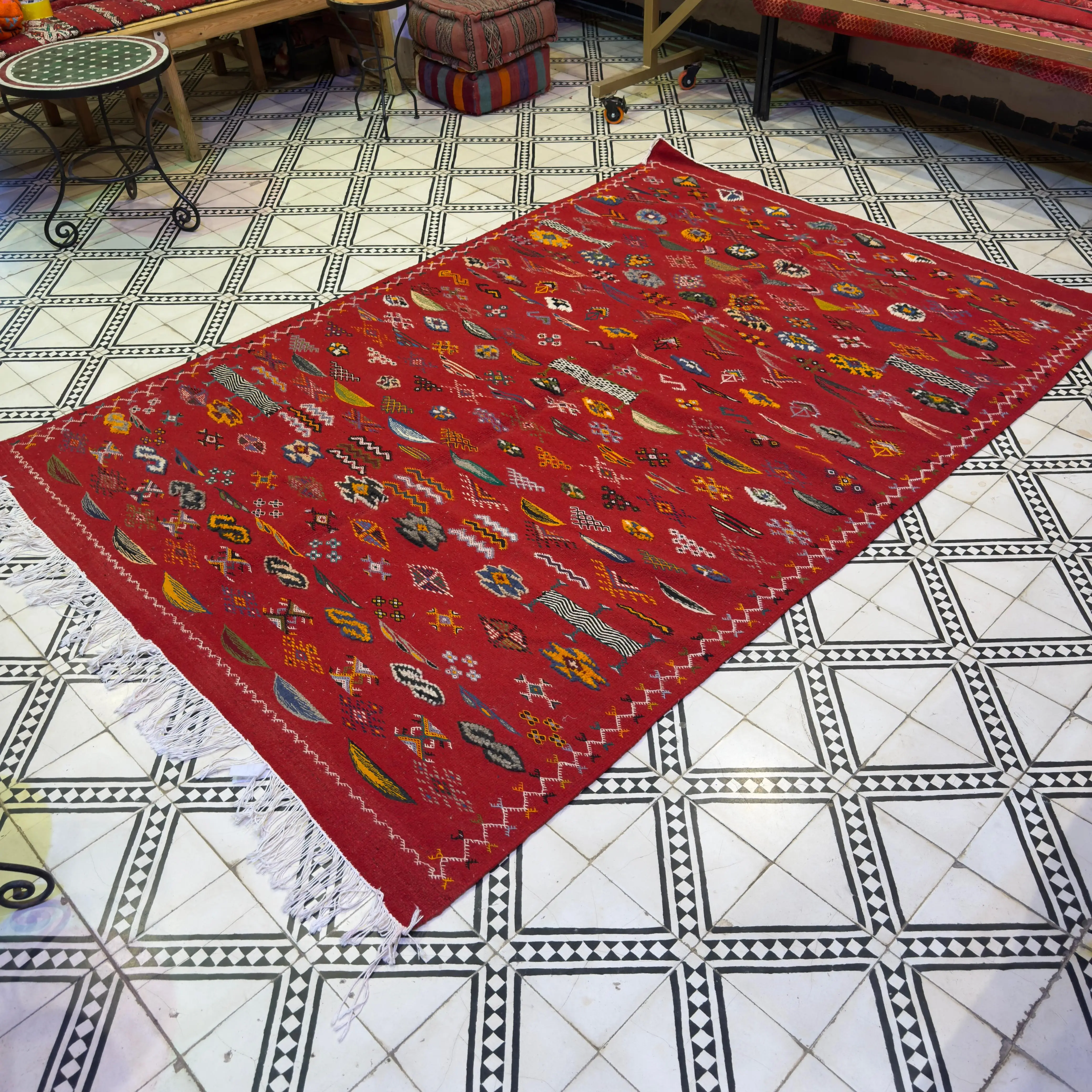 3-Technique Moroccan Rug | Handwoven Berber Carpet | Authentic Embroidered Moroccan Rug