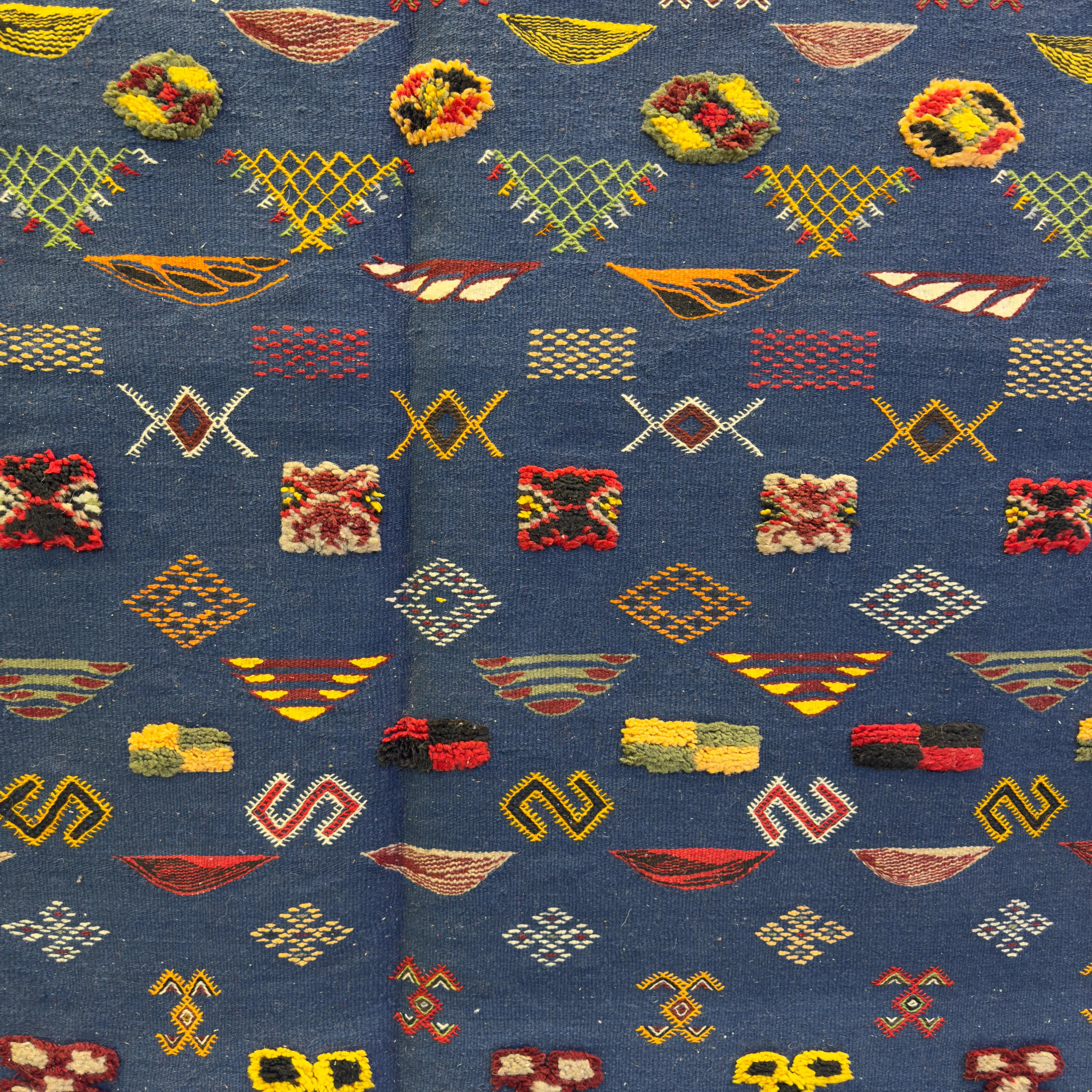 Premium 3-Technique Moroccan Rug | Knotted Sheep Wool & Embroidered Patterns
