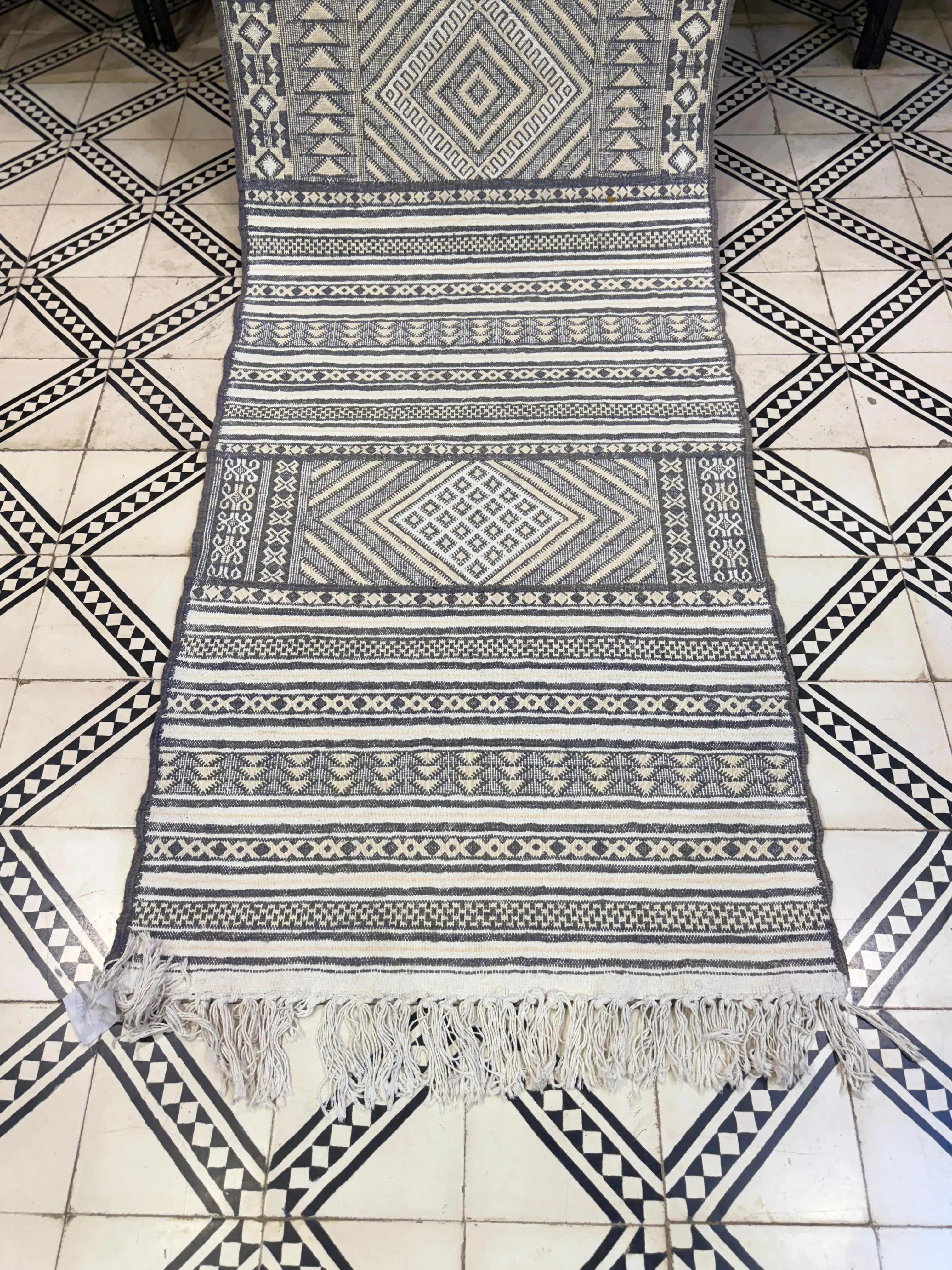 Vintage Wool Jute Kilim Rug | Handmade Kilim Dhurrie Runner | Wool & Jute Flatweave Carpet