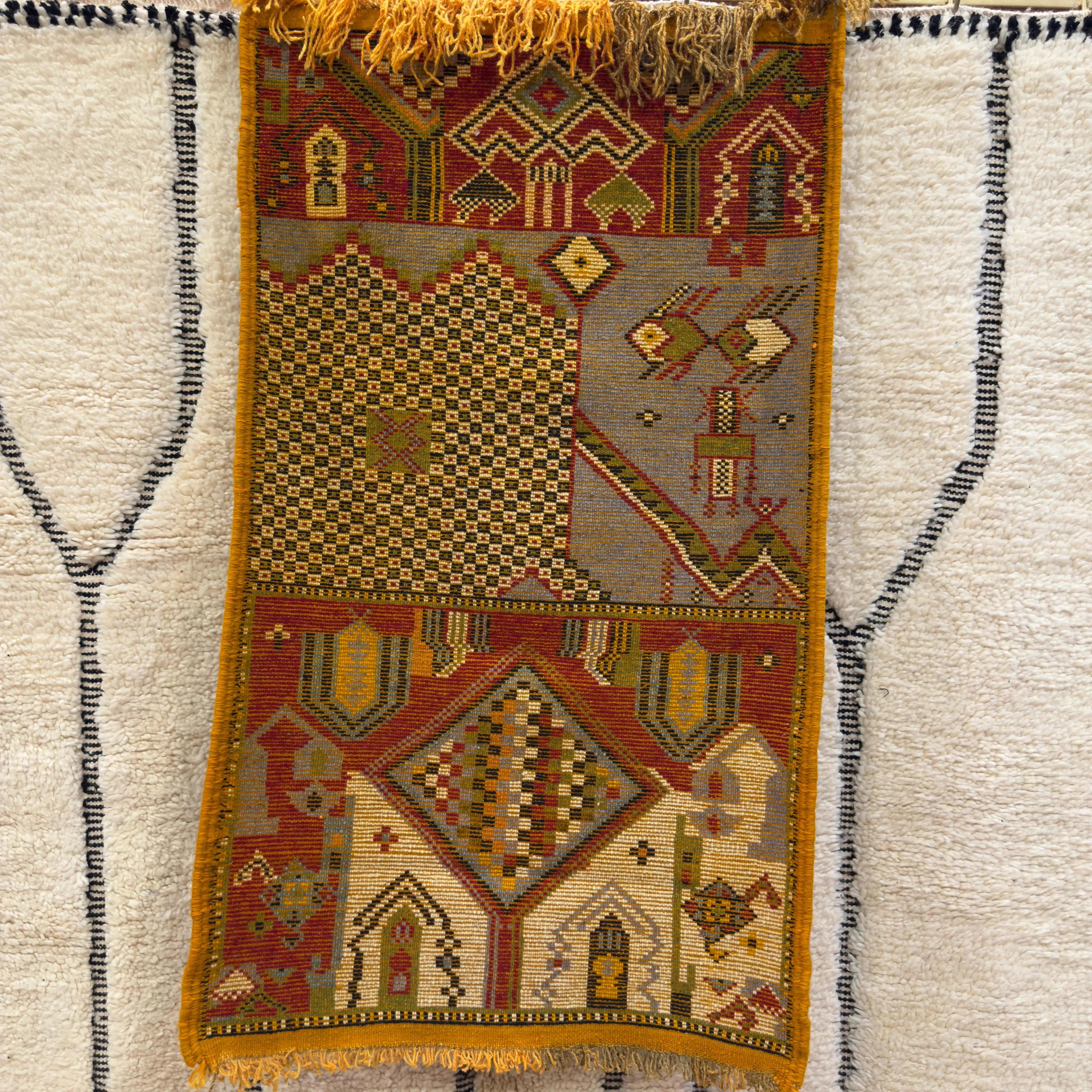 Handknotted Treasure of Igoudar: Berber-Jewish Village Map Rug (120 × 70 cm / 3.94 × 2.30 ft)