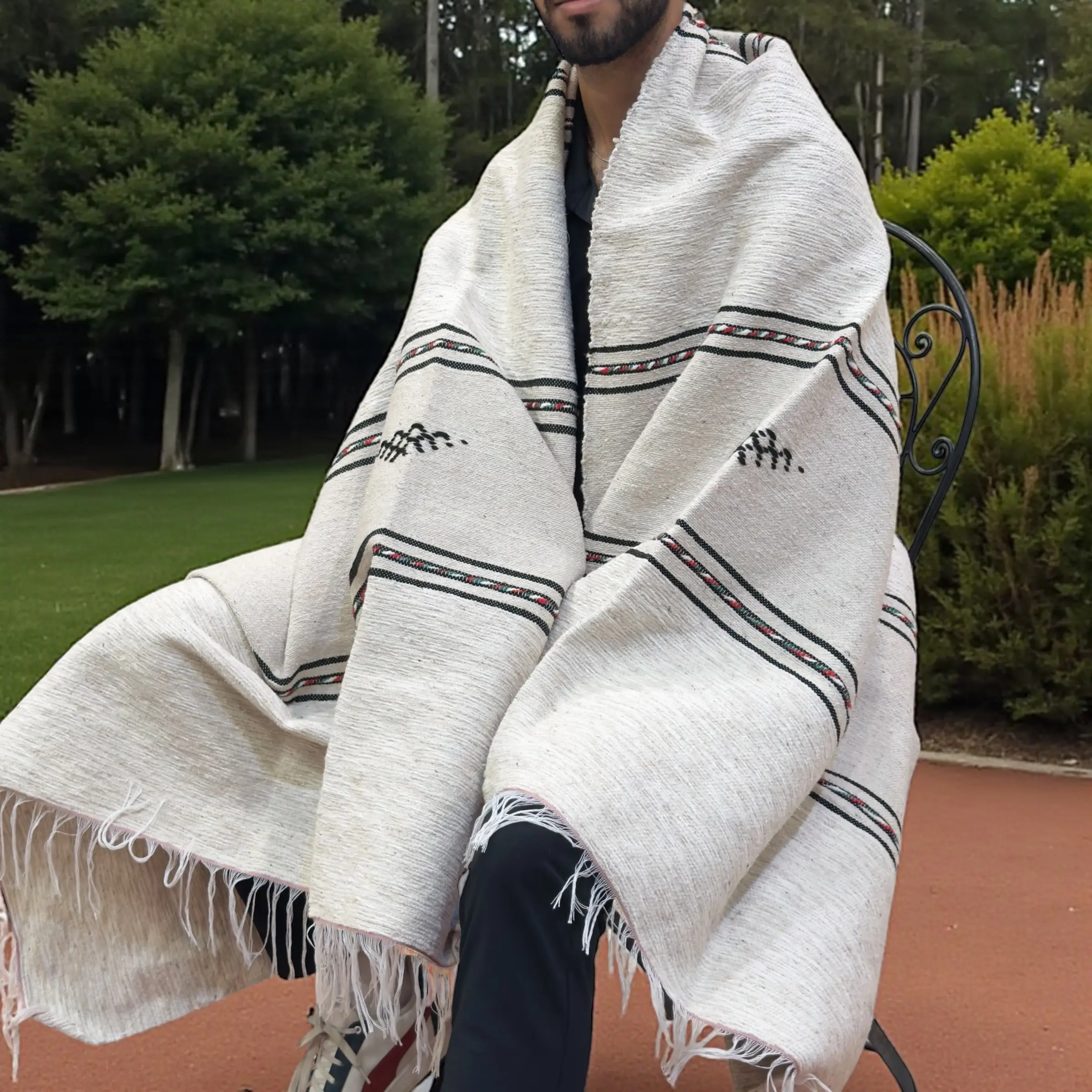 Handmade Moroccan Berber Wool Blanket – Jasmine, Saffron & Poppy Tones