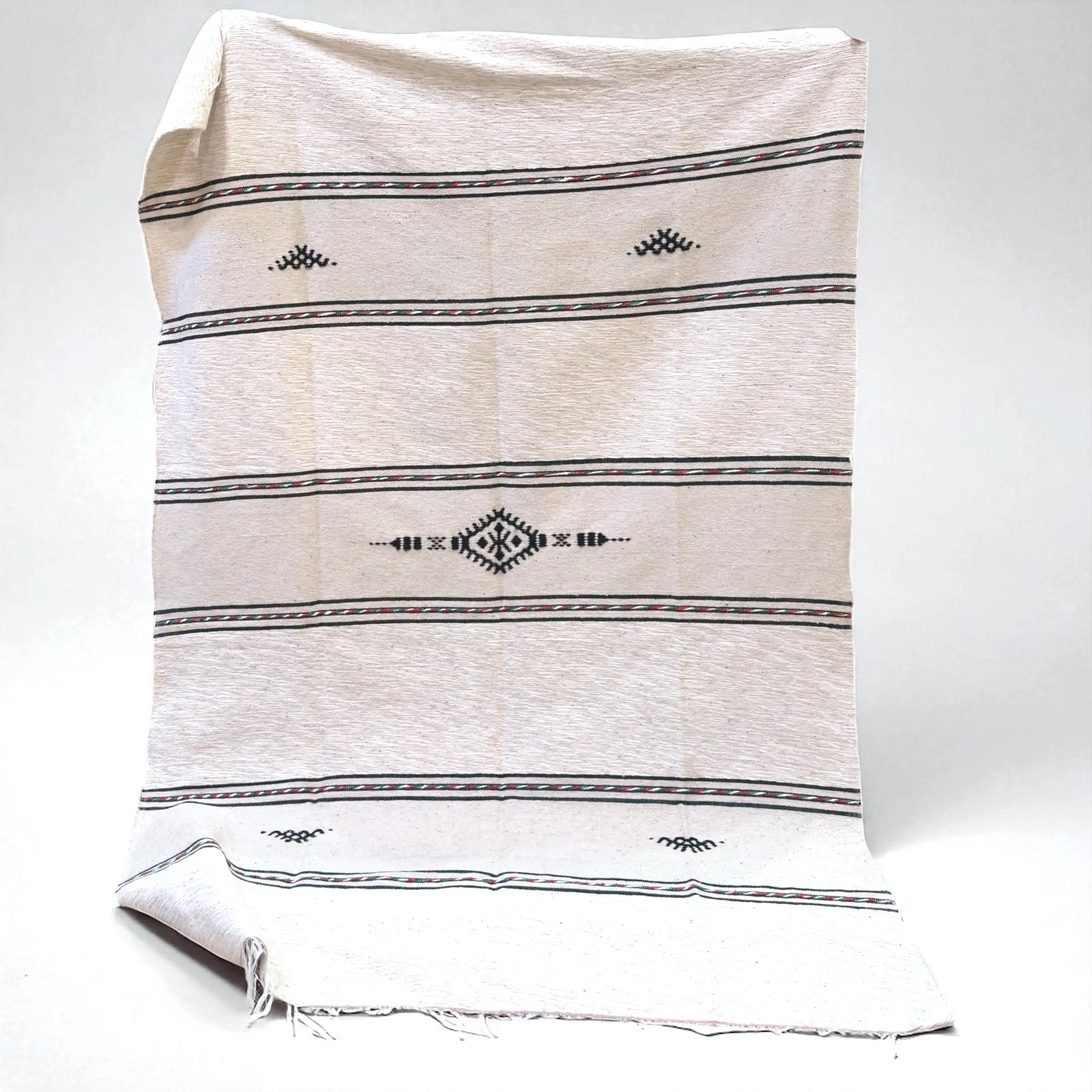 Handmade Moroccan Berber Wool Blanket – Jasmine, Saffron & Poppy Tones
