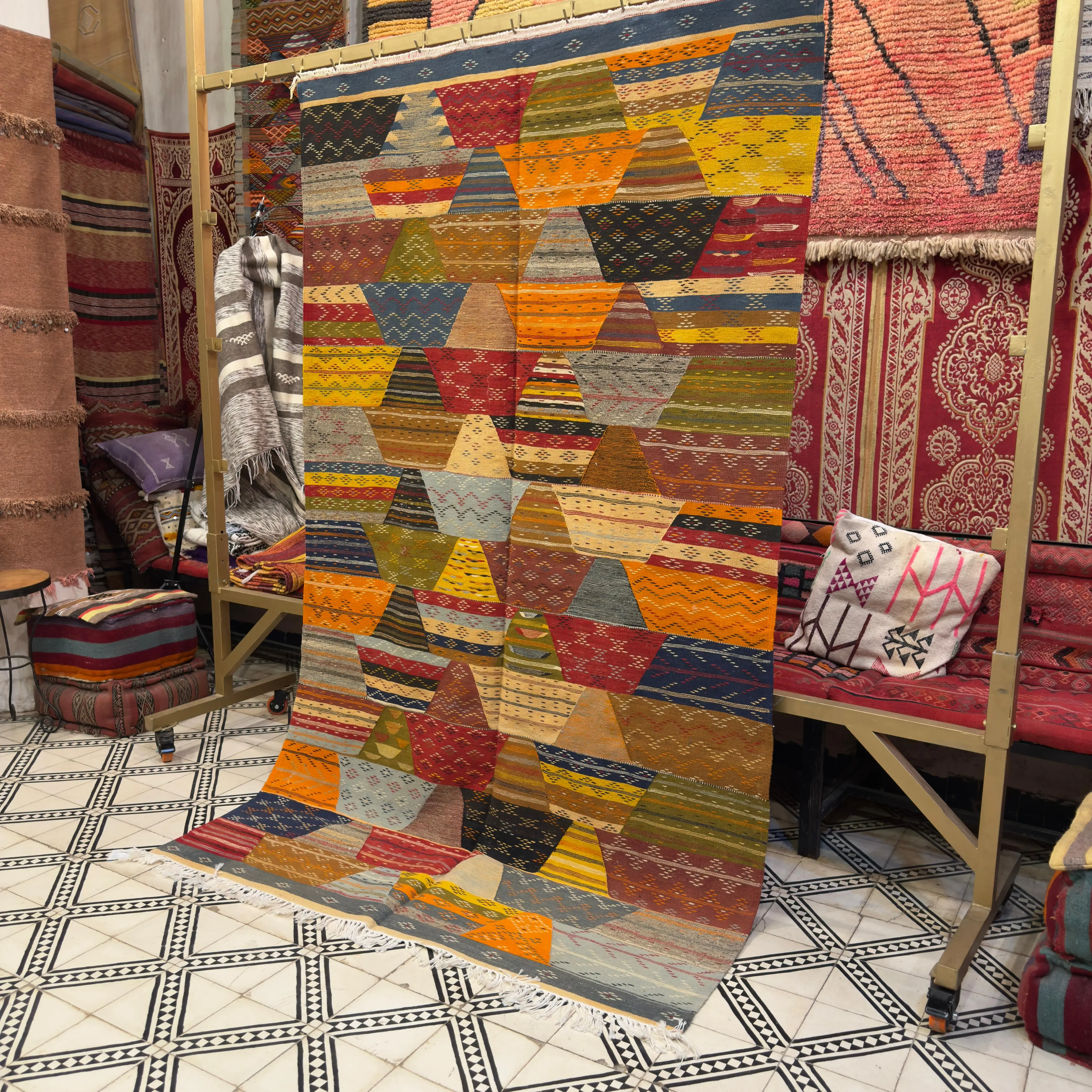 Picasso Mirage – Unique Moroccan Berber Kilim | Beautiful Handwoven Rug with Free Shipping - 250/152CM / 98.4 x 59.8 inches