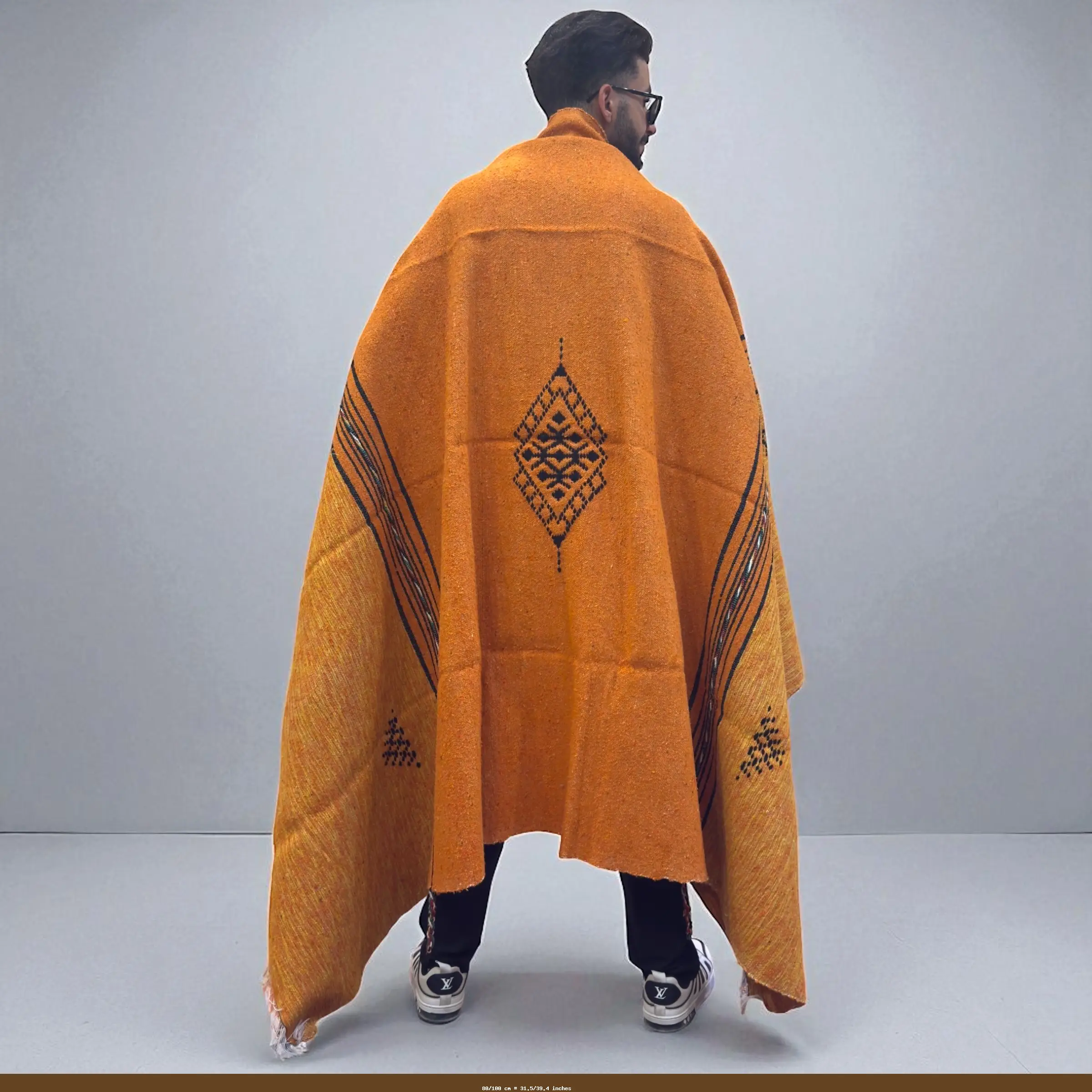 Tanger Ember – Handmade Berber Wool Blanket | Burnt Orange Throw for Bedroom - 80/100 cm = 31.5/39.4 inches