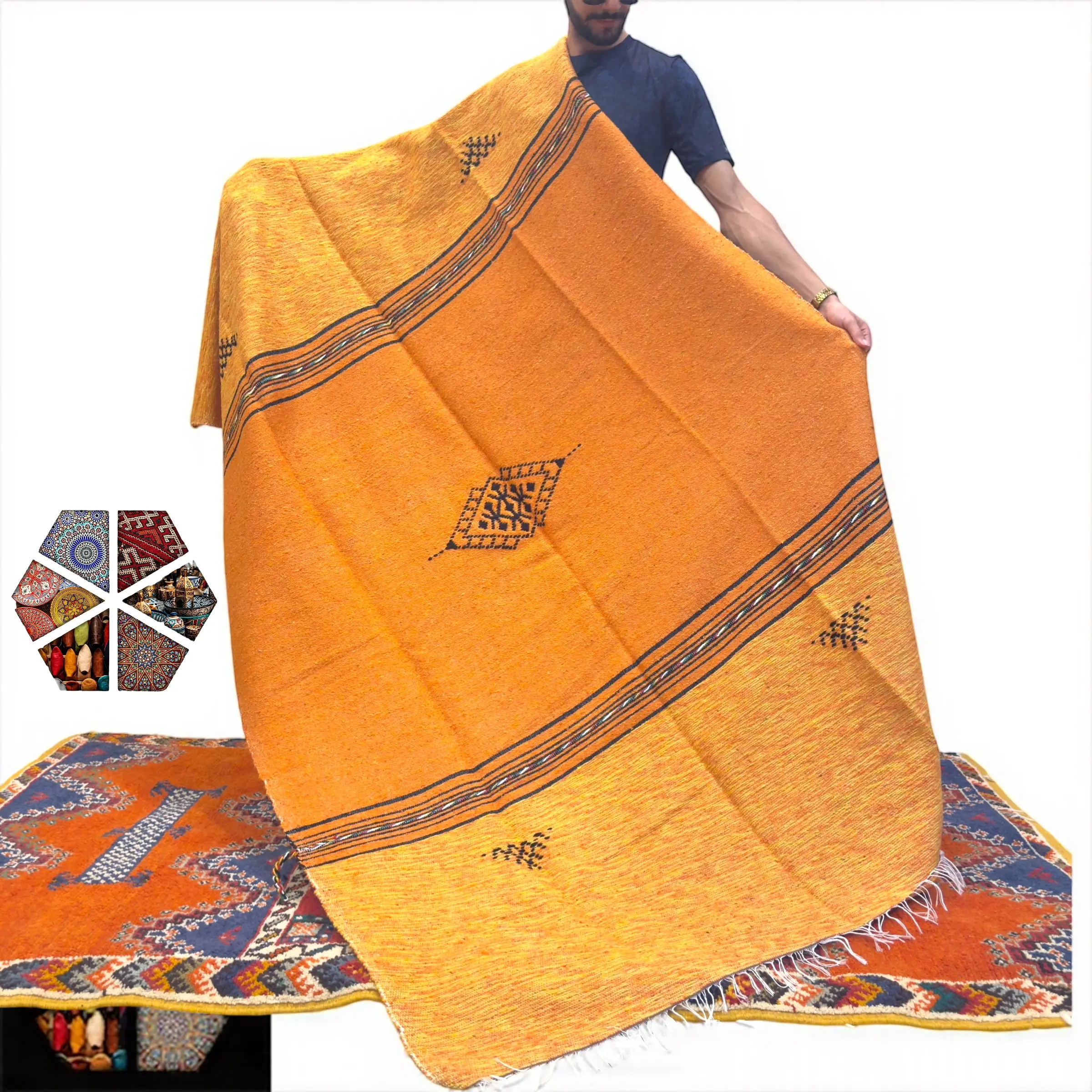 Tanger Ember – Handmade Berber Wool Blanket | Burnt Orange Throw for Bedroom - 80/100 cm = 31.5/39.4 inches