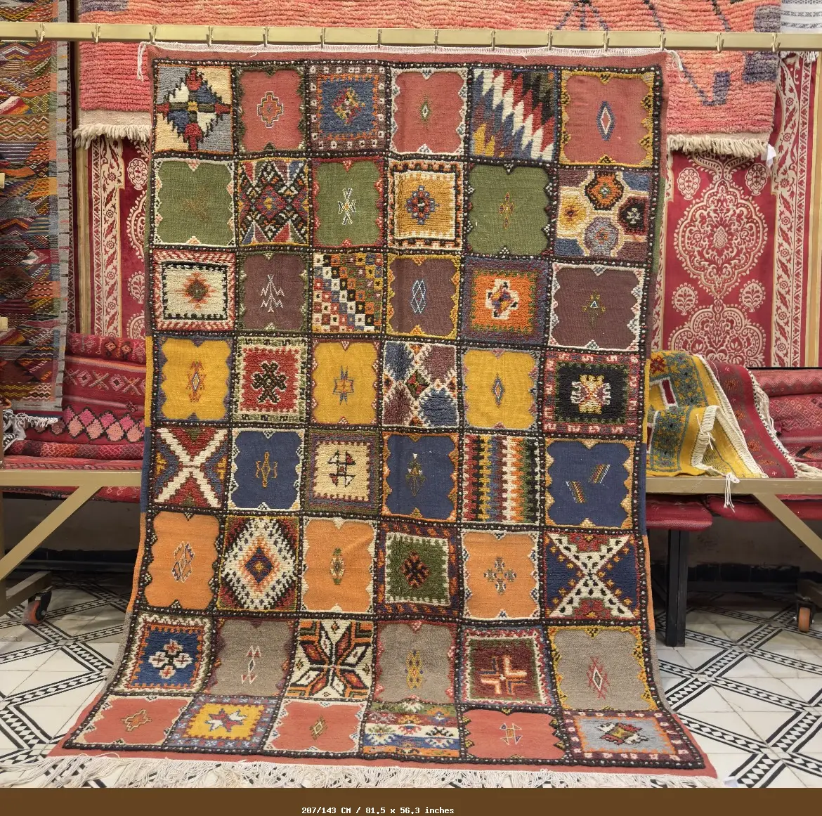 Atlas Heirloom – Large Vintage Berber Kilim Rug | Unique Handmade Piece with 3 Weaving Techniques - 207/143 CM / 81.5 x 56.3 inches