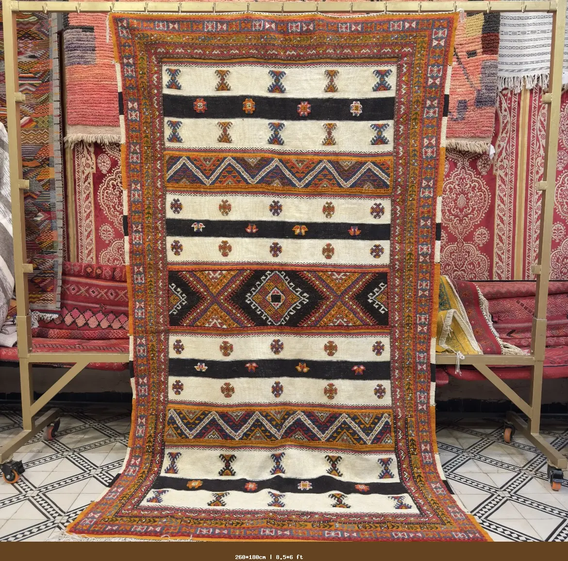 Handmade Moroccan Kilim Rug – Custom Beni Ourain Berber Carpet - 260*180cm | 8.5*6 ft