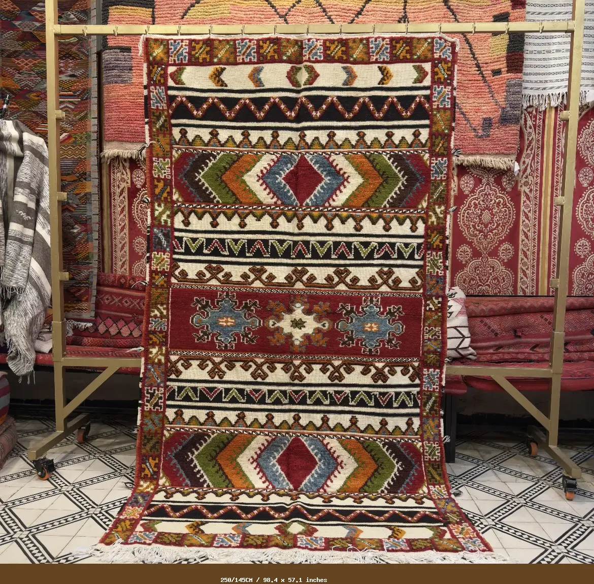 High Atlas Berber Kilim – Extra Large Handmade Carpet with Tribal Patterns - 250/145CM / 98.4 x 57.1 inches