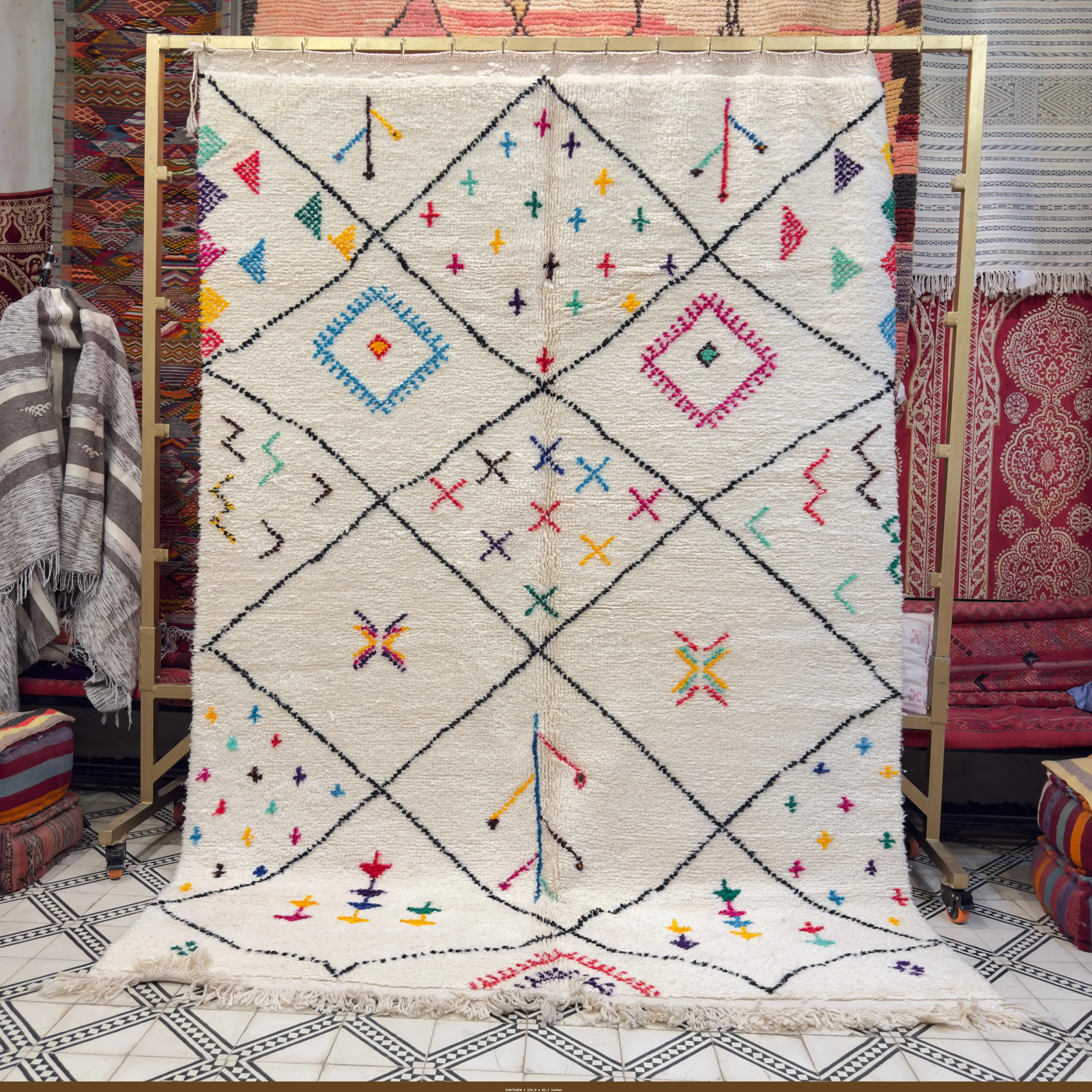 Large Colorful Azilal Berber Rug – Handwoven Moroccan Carpet - 310/210CM / 122.0 x 82.7 inches