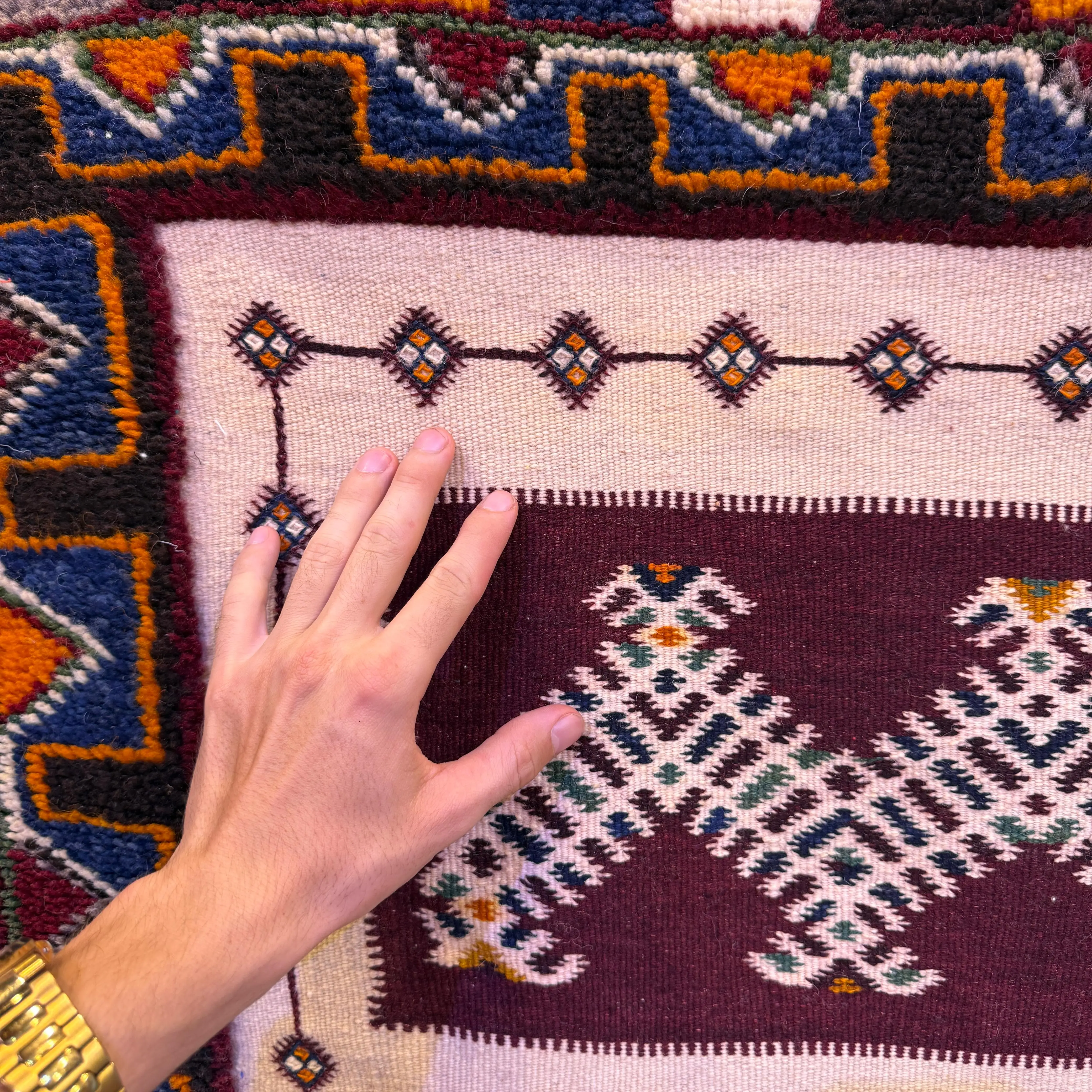 Handmade Moroccan Berber Rug – Tribal Design with 3 Techniques - 205/114CM / 80.71 /44.88 inches