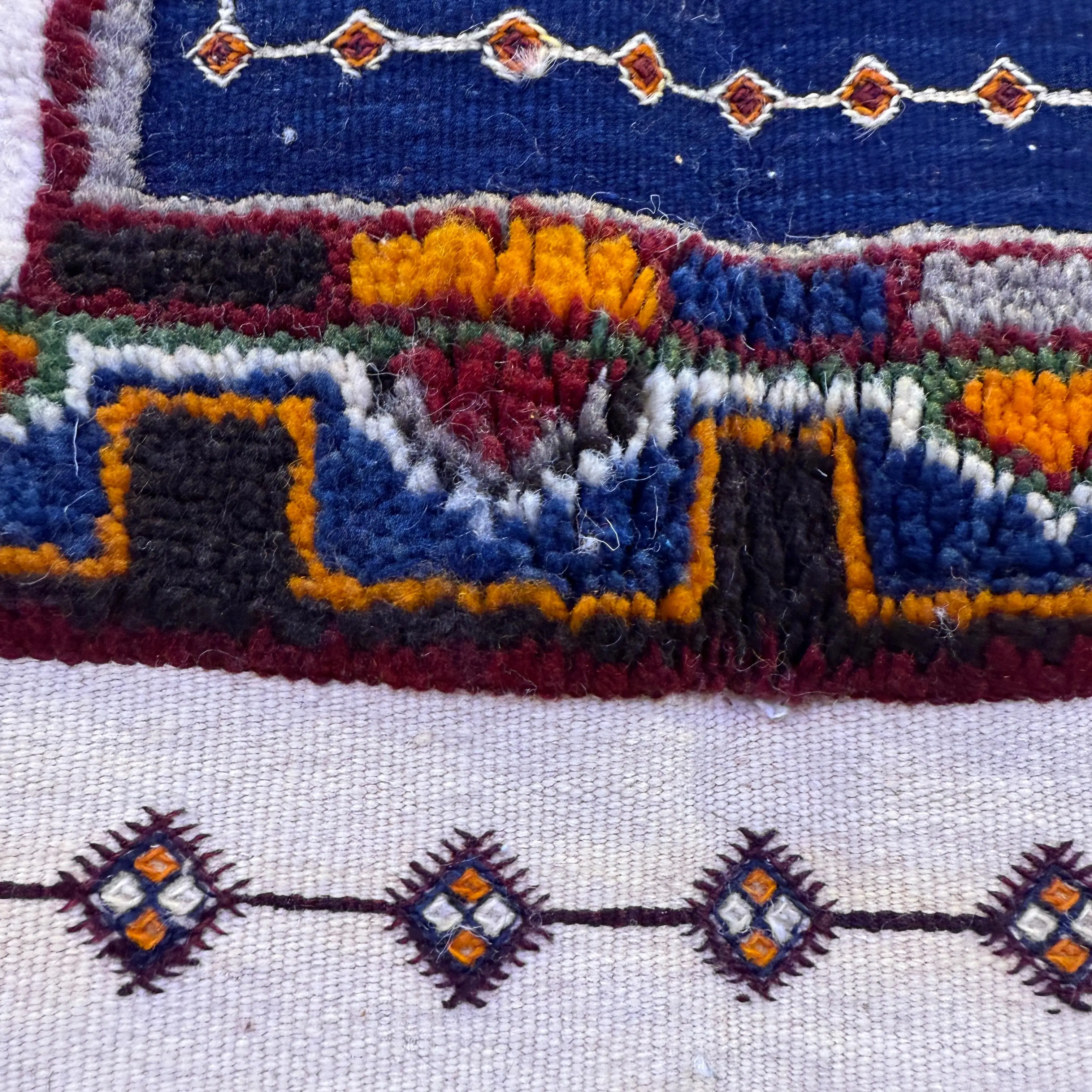 Handmade Moroccan Berber Rug – Tribal Design with 3 Techniques - 205/114CM / 80.71 /44.88 inches