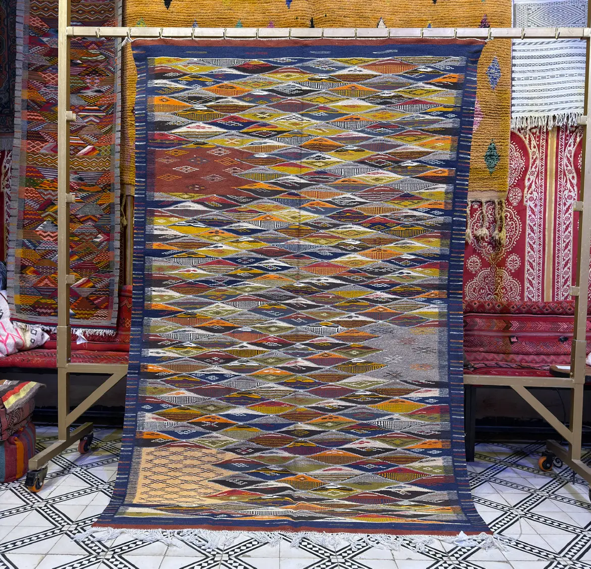 Colorful Picasso Rug | Authentic Berber Moroccan Kilim Handmade - 250 CM /156 CM / 8,2 × 5,1 ft