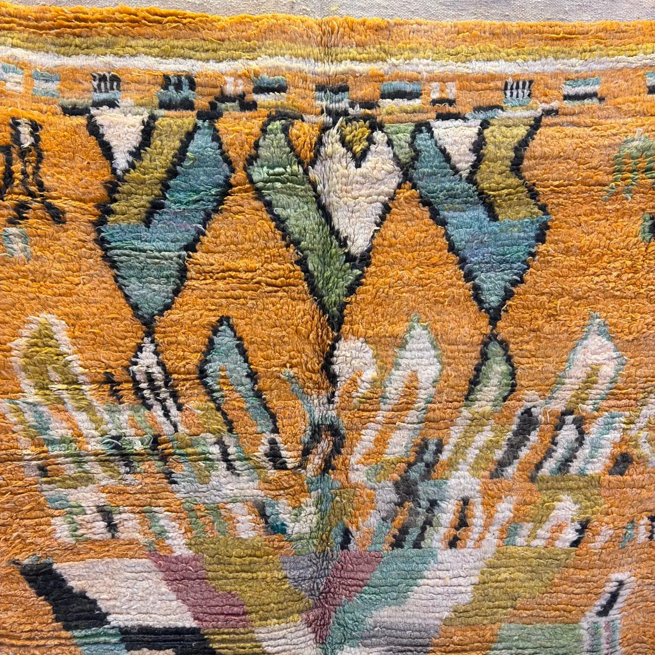 Colorful Moroccan Beni Ourain Rug – Authentic Handmade Wool Berber Carpet - 220×140 cm/ 7,3 × 4,7 feet