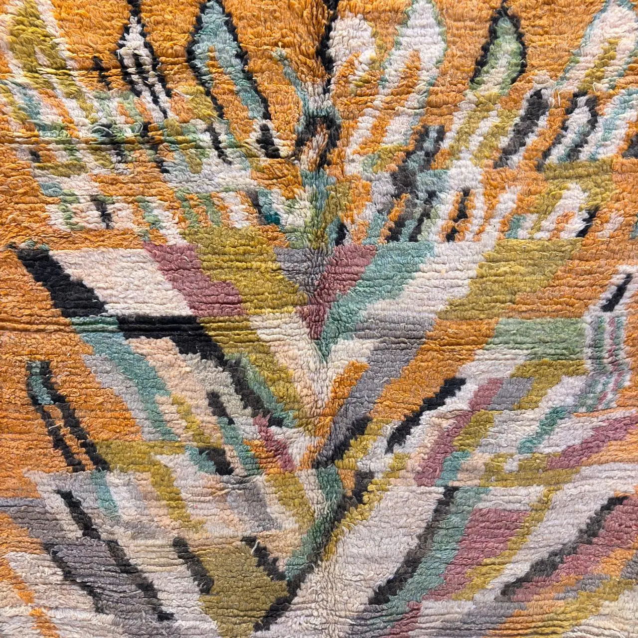 Colorful Moroccan Beni Ourain Rug – Authentic Handmade Wool Berber Carpet - 220×140 cm/ 7,3 × 4,7 feet