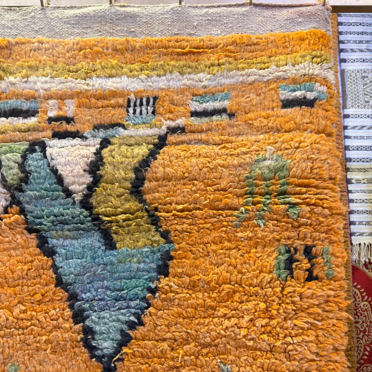 Colorful Moroccan Beni Ourain Rug – Authentic Handmade Wool Berber Carpet - 220×140 cm/ 7,3 × 4,7 feet