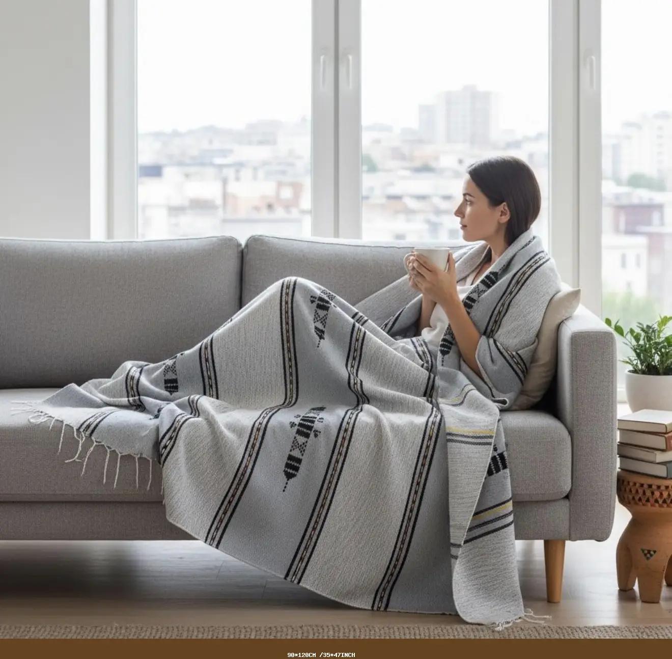 Couverture berbère marocaine écologique – Couvre-lit en laine fait main avec des teintures naturelles - 90*120CM /35*47INCH