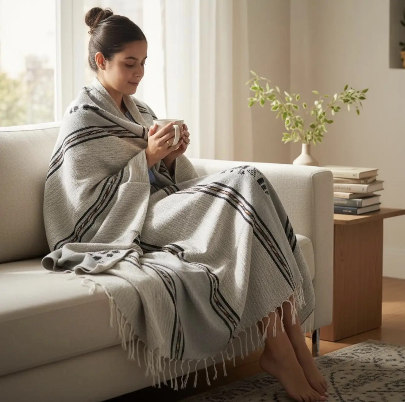 Eco-Friendly Berber Blanket – Handmade Moroccan Wool Throw | Authentic Natural Dye Bedding - Artisanal Pillows & Handwoven Wool Blankets