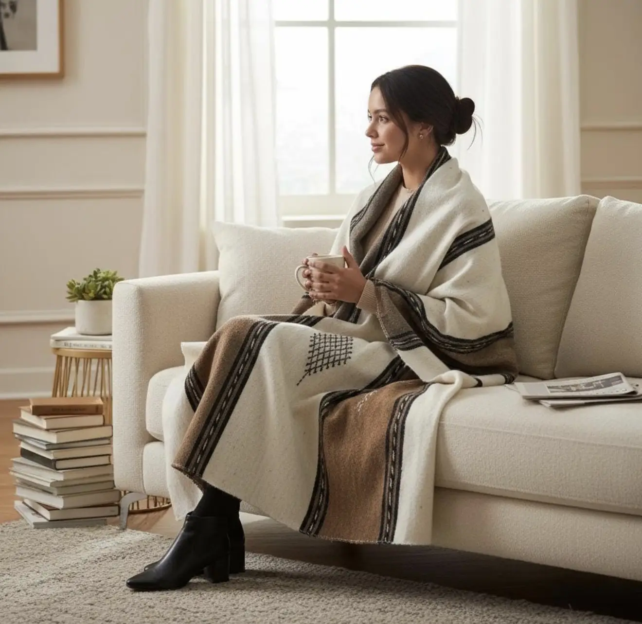 Handmade Berber Wool Blanket – Moroccan Throw in Undyed Sheep & Camel Hair | Authentic Craft - Artisanal Pillows & Handwoven Wool Blankets