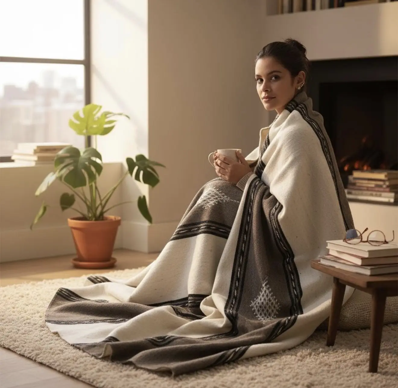 Handmade Berber Wool Blanket – Moroccan Throw in Undyed Sheep & Camel Hair | Authentic Craft - Artisanal Pillows & Handwoven Wool Blankets