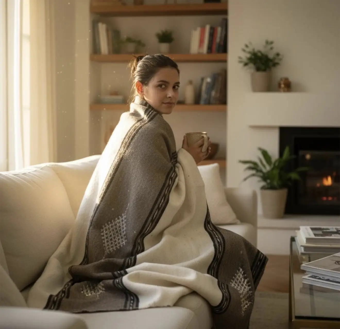 Handmade Berber Wool Blanket – Moroccan Throw in Undyed Sheep & Camel Hair | Authentic Craft - Artisanal Pillows & Handwoven Wool Blankets