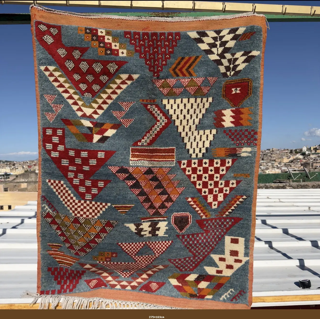 Handmade Moroccan Area Rug - Indigo Blue & Terracotta Wool Tribal Carpet - 275*163cm