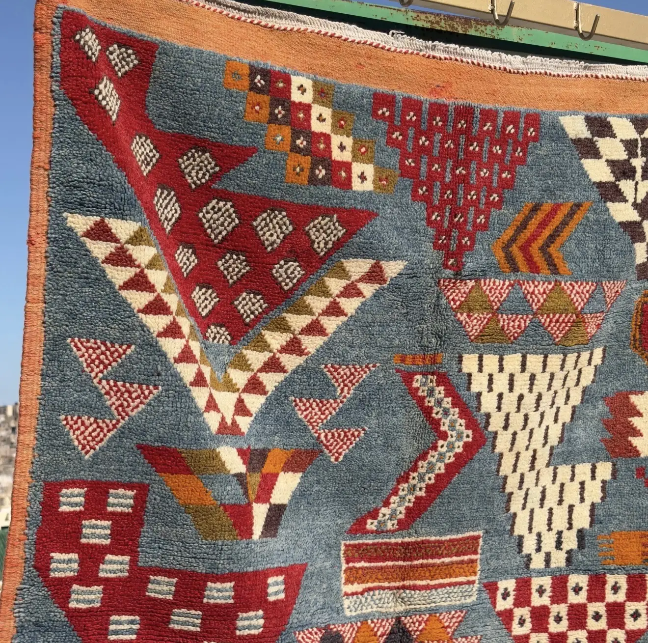 Handmade Moroccan Area Rug - Indigo Blue & Terracotta Wool Tribal Carpet - Custom-Made Rug