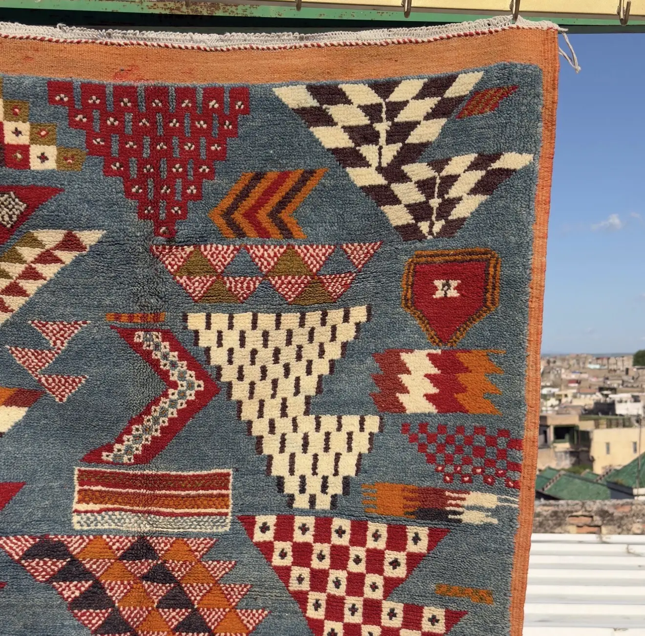 Handmade Moroccan Area Rug - Indigo Blue & Terracotta Wool Tribal Carpet - Custom-Made Rug