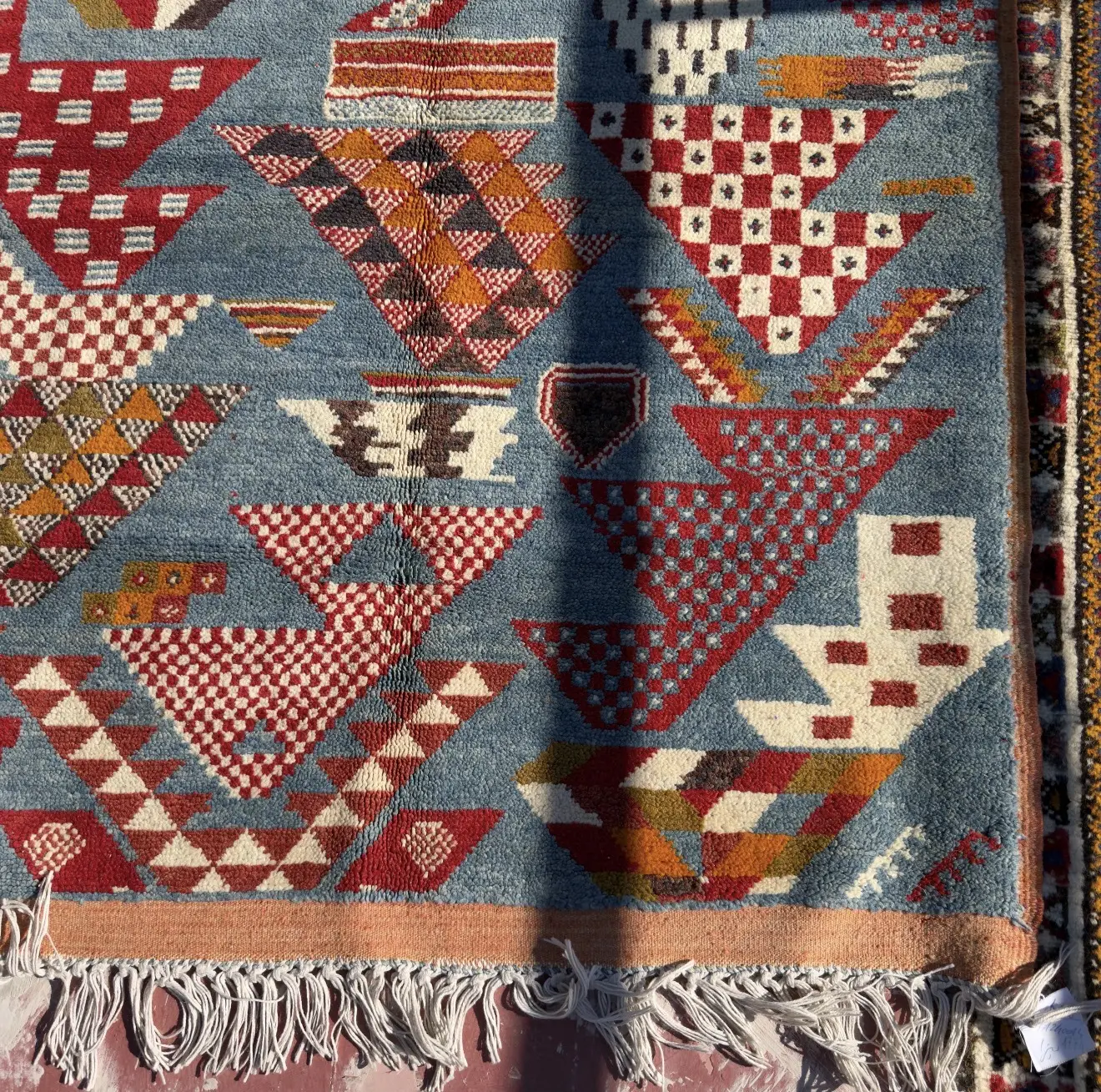 Handmade Moroccan Area Rug - Indigo Blue & Terracotta Wool Tribal Carpet - Custom-Made Rug