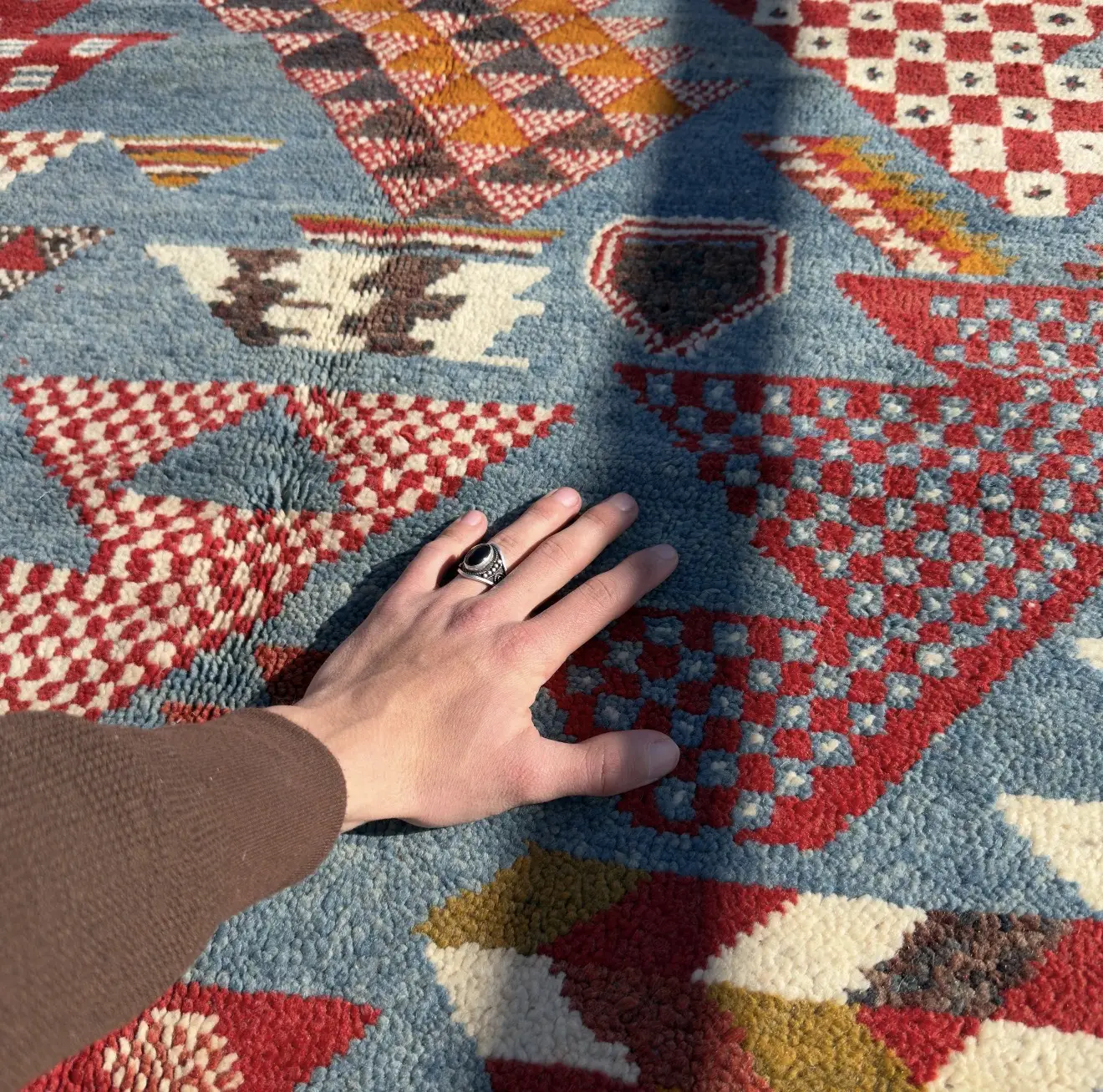 Handmade Moroccan Area Rug - Indigo Blue & Terracotta Wool Tribal Carpet - Custom-Made Rug