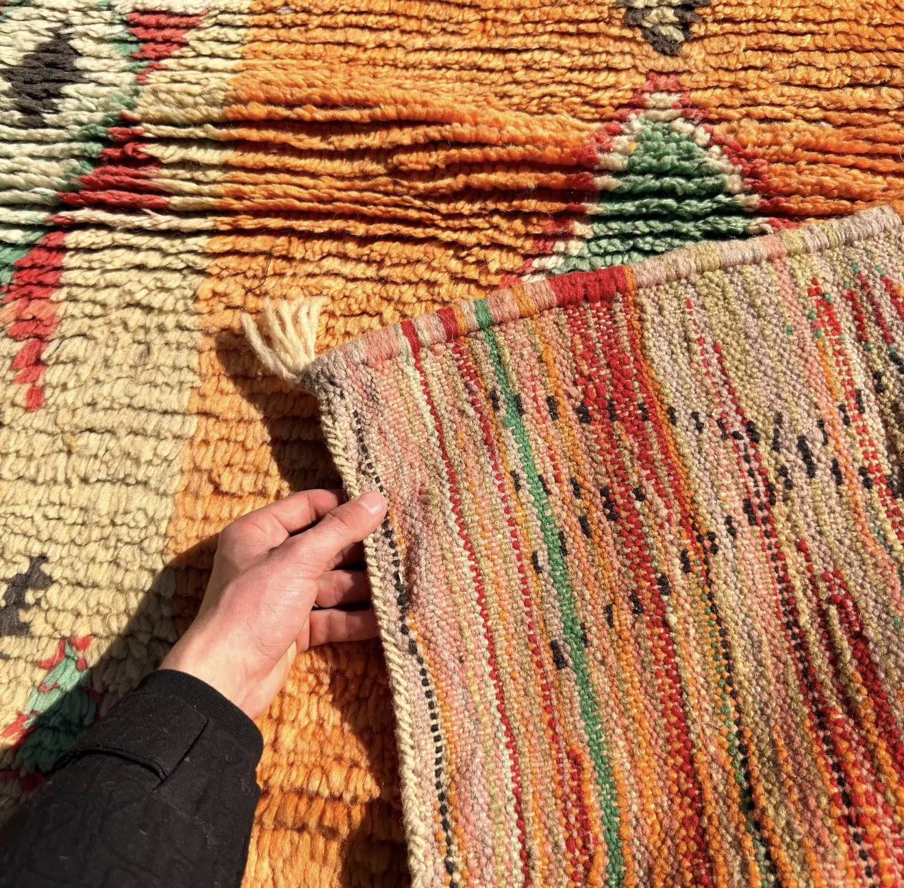 Handwoven Moroccan Wool Rug – Tribal Geometric Design in Orange, Red & Cream - Custom-Made Rug