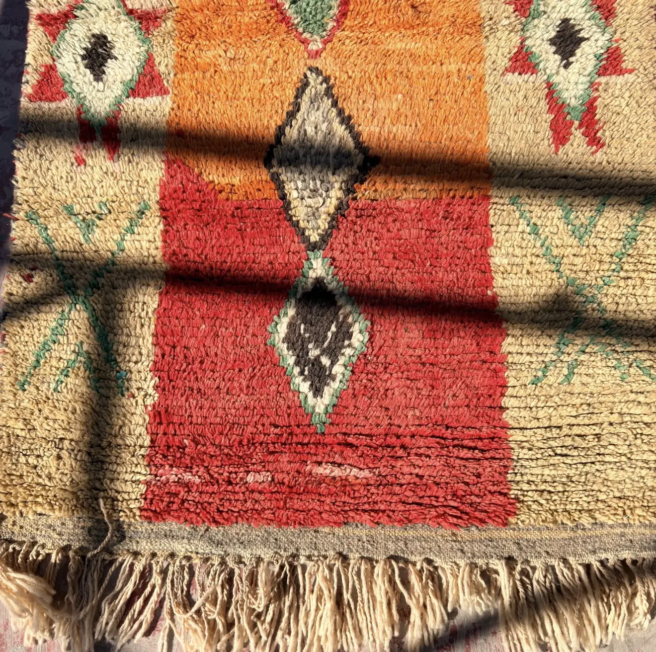 Handwoven Moroccan Wool Rug – Tribal Geometric Design in Orange, Red & Cream - Custom-Made Rug