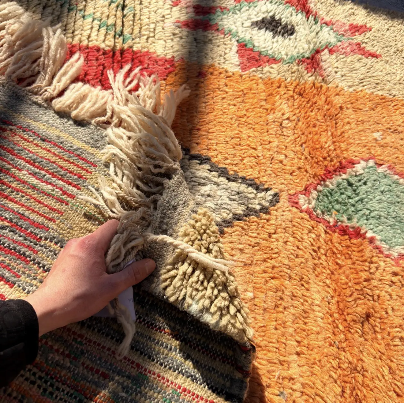 Handwoven Moroccan Wool Rug – Tribal Geometric Design in Orange, Red & Cream - Custom-Made Rug
