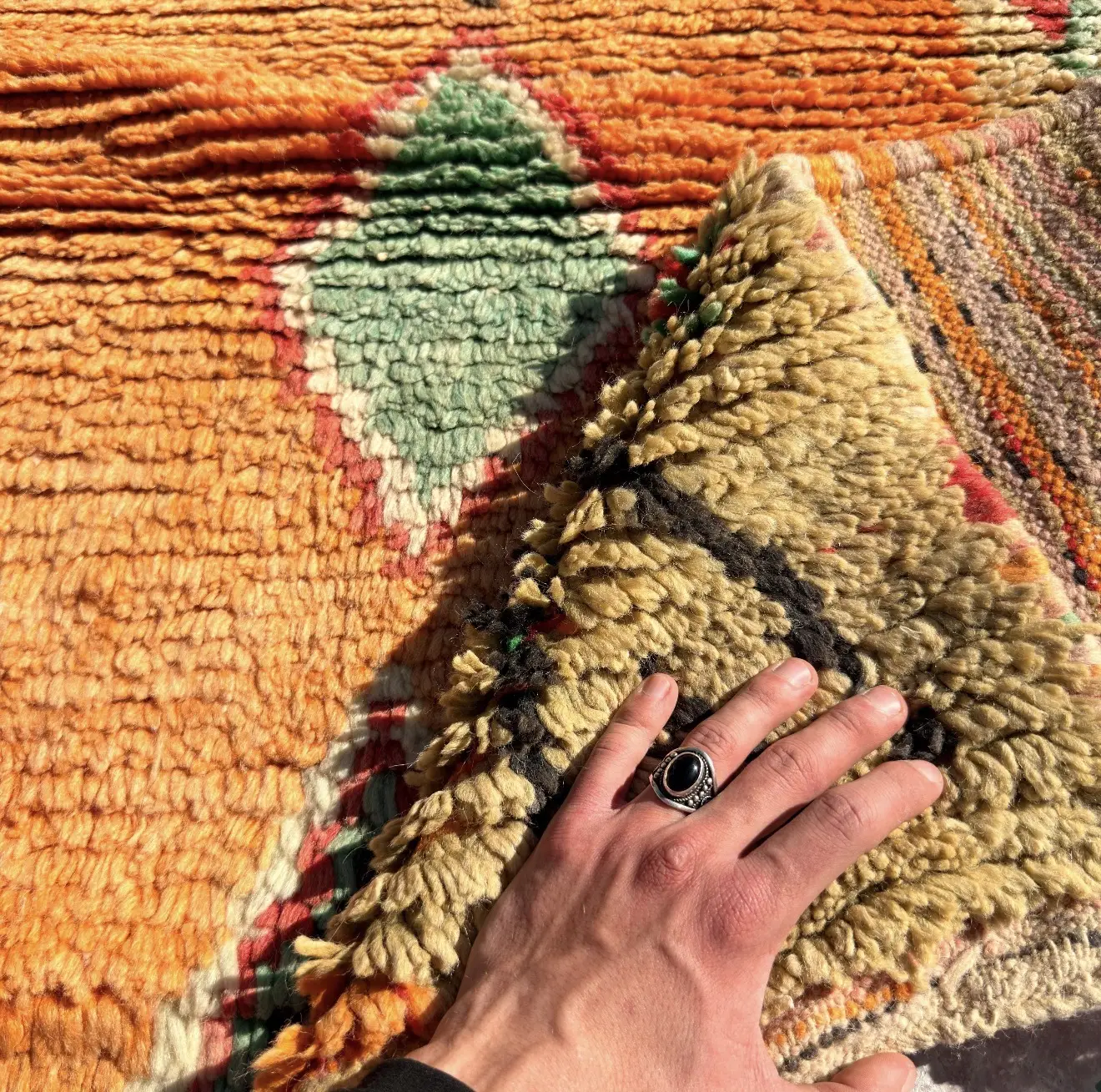 Handwoven Moroccan Wool Rug – Tribal Geometric Design in Orange, Red & Cream - Custom-Made Rug